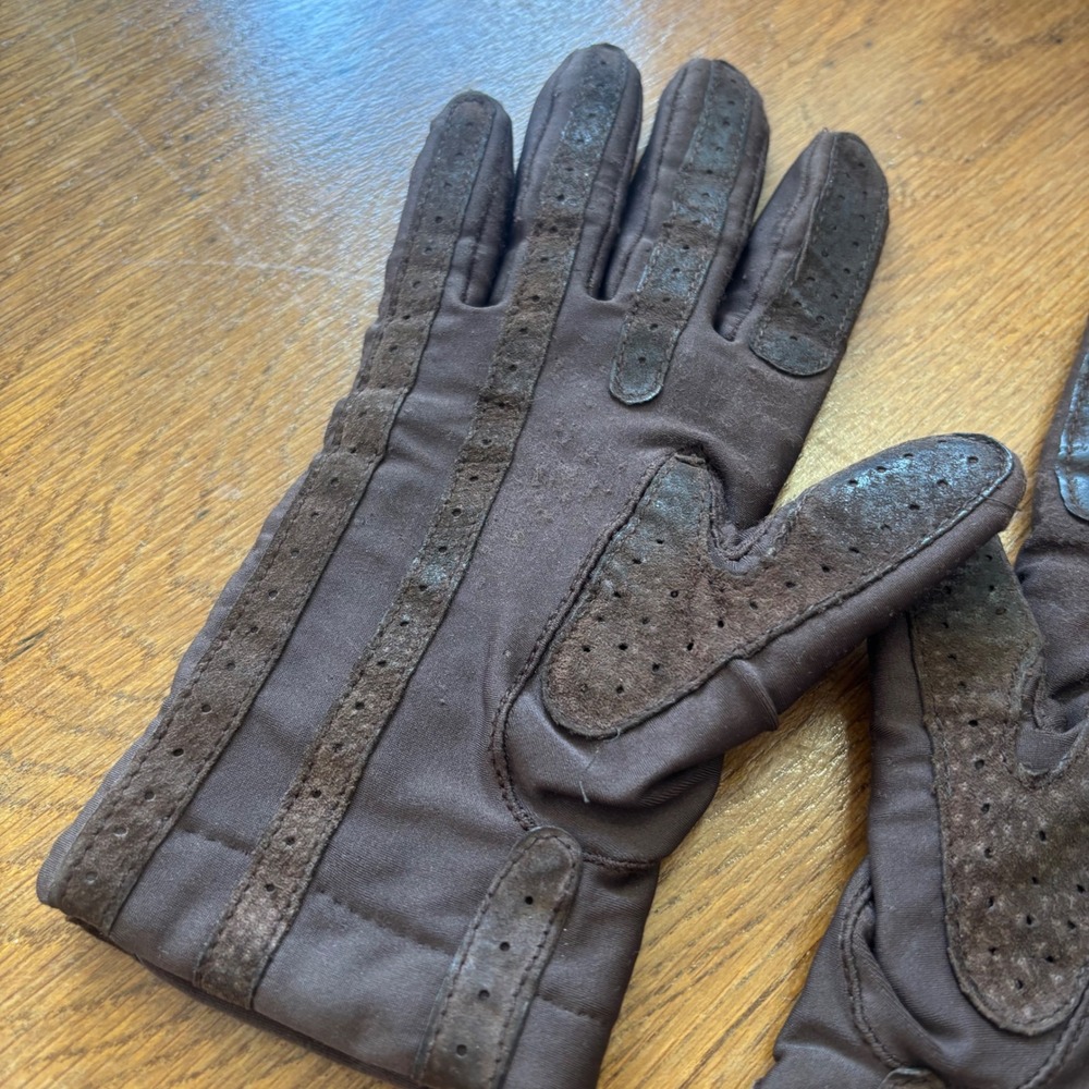 Vintage Isotoner Warm-Ups by Aris Brown Spandex Driving Gloves Women Medium - Picture 9 of 10